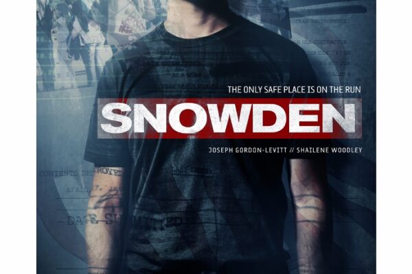 A movie poster featuring Joseph Gordon-Levitt as Edward Snowden