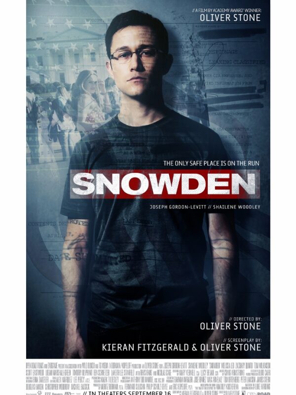 A movie poster featuring Joseph Gordon-Levitt as Edward Snowden