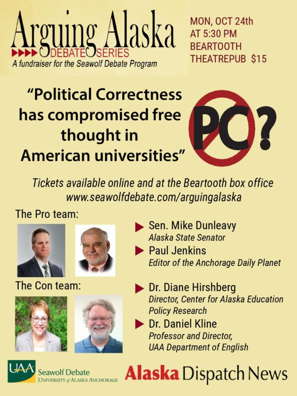 A flyer for Arguing Alaska