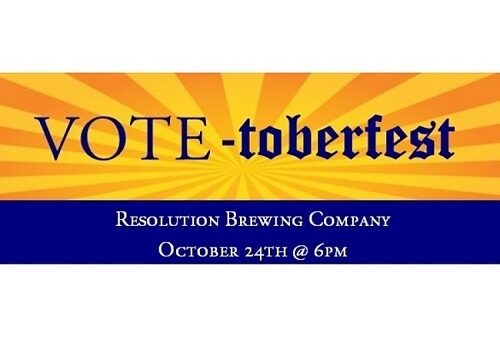 A yellow and orange flyer for VOTE-toberfest