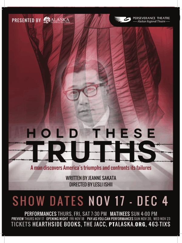 A red and black poster for Juneau run of Hold These Truths