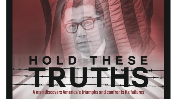 A red and black poster for the Anchorage run of Hold These Truths.