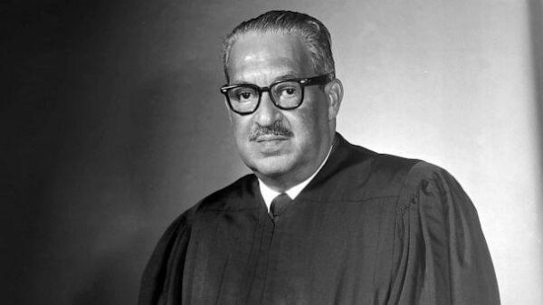 A black and white picture of Thurgood Marshall