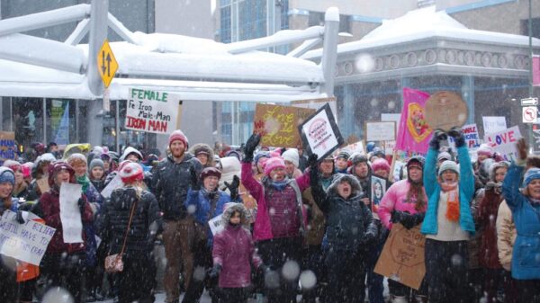 A group od people march in the 2017 Women's March.