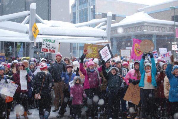 A group od people march in the 2017 Women's March.