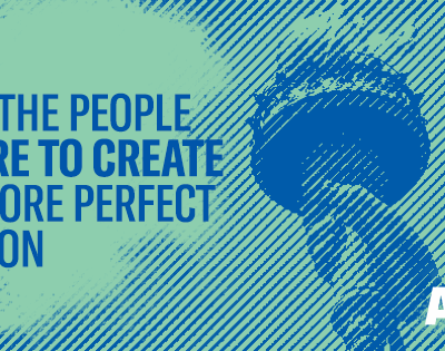 Blue picture of clouds/sky with We the People in text