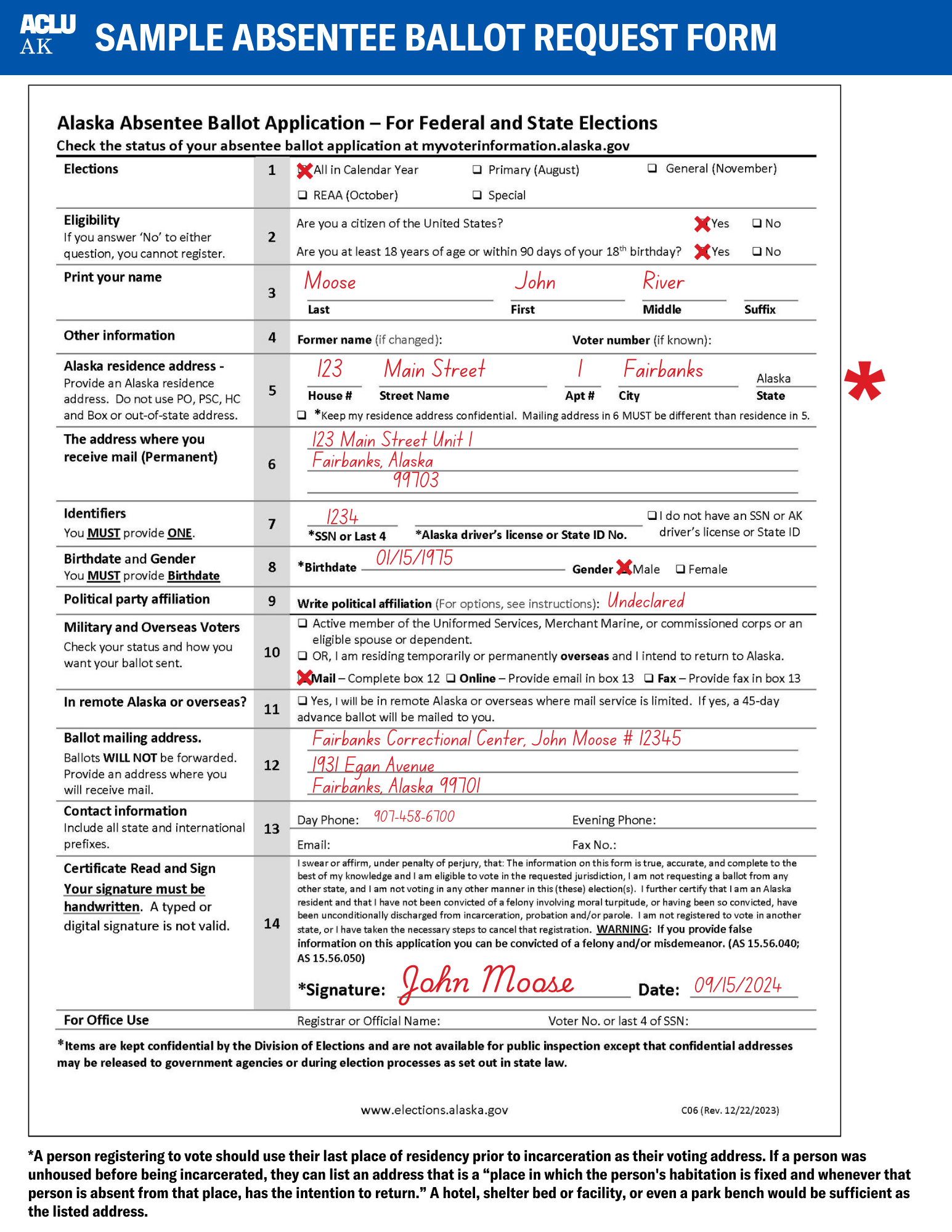 Sample Absentee Ballot form