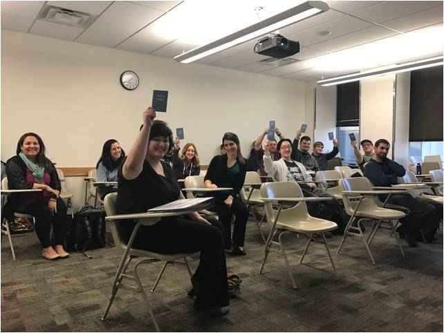 UAA students get pocket Constitutions from the ACLU of Alaska