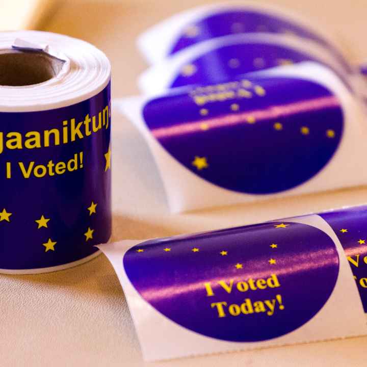 Blue and gold "I voted" stickers